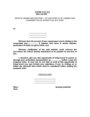 VAT-84 Notice Under Section 78