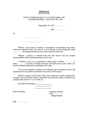 Jammu and Kashmir Sales Tax Notice