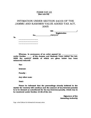 VAT-33 Intimation Form