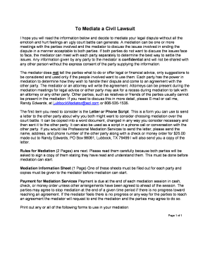 Civil Lawsuit Mediation Agreement