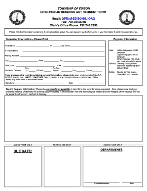 New Jersey Open Public Records Act Request Form