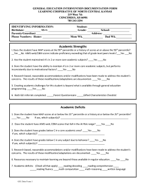 General Education Intervention Documentation Form