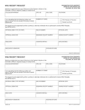 WSU RECEIPT REQUEST WASHINGTON STATE UNIVERSITY OFFICE OF
