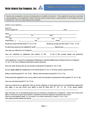 Delta Natural Gas Employment Application