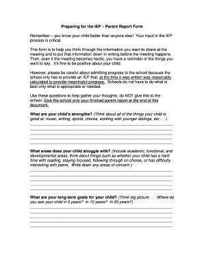 IEP Parent and Student Report Form