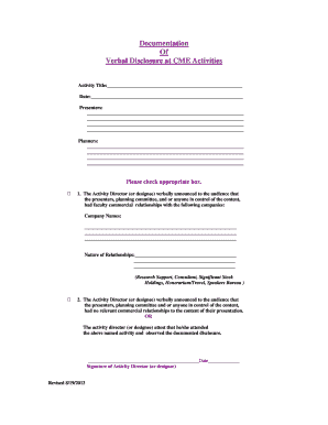 CME Activity Verbal Disclosure Form