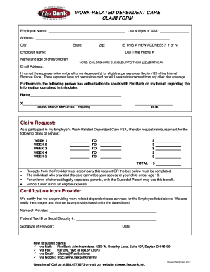 Work-Related Dependent Care Claim Form