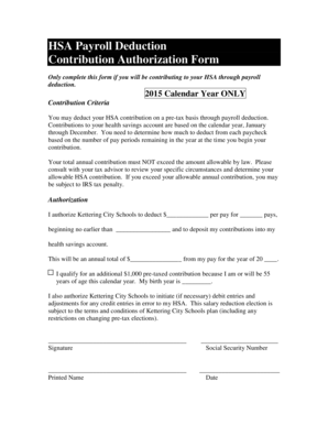 HSA Payroll Deduction Contribution Authorization Form