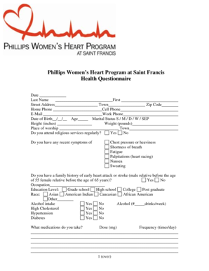 Phillips Women’s Heart Program Health Questionnaire