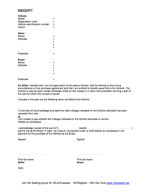 Vehicle Sale Receipt