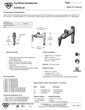 Add-On Faucet Specification Form