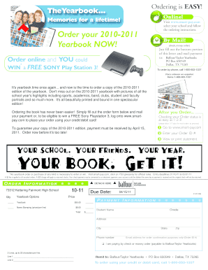 2010-2011 Yearbook Order Form