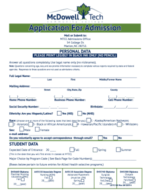 McDowell Technical Community College Application Form