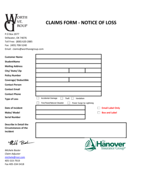 Claims Form - Notice of Loss