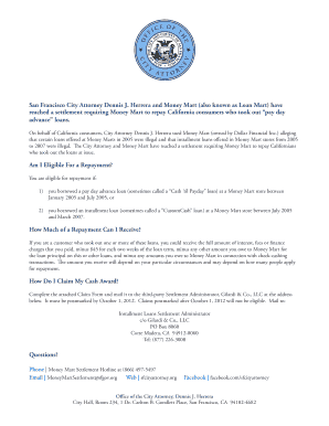 California Money Mart Loan Settlement Claim Form