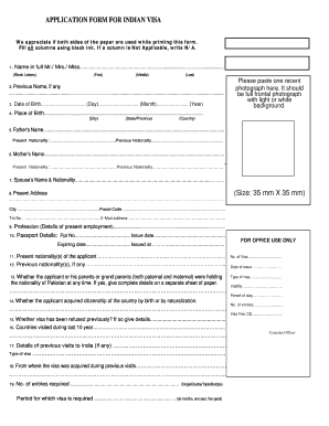 Indian Visa Application Form