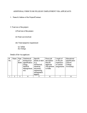 Employment Visa Application Form