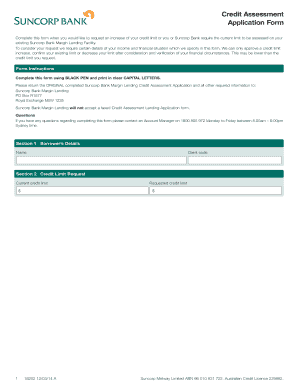 Suncorp Bank Margin Lending Credit Assessment Application Form