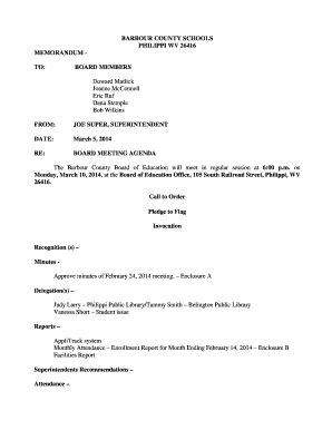 on Monday, March 10, 2014, at the Board of Education Office, 105 South Railroad Street, Philippi, WV 26416
