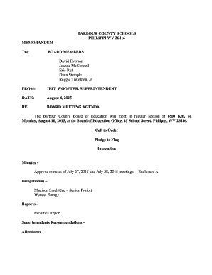 on Monday, August 10, 2015, at the Board of Education Office, 45 School Street, Philippi, WV 26416