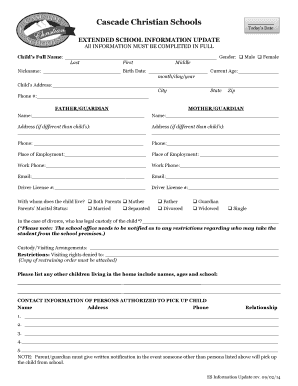 Extended School Information Update Form