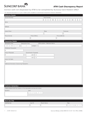 ATM Cash Discrepancy Report - Suncorp Bank