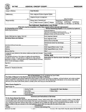 Missouri Garnishment Application and Order