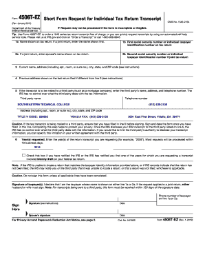 Form 4506T-EZ Request for Individual Tax Return Transcript