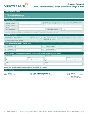 Suncorp Card Transaction Change Request Form