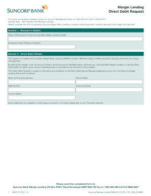 Suncorp Margin Lending Direct Debit Request