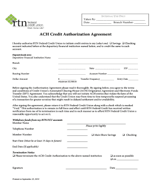 ACH Credit Authorization Agreement