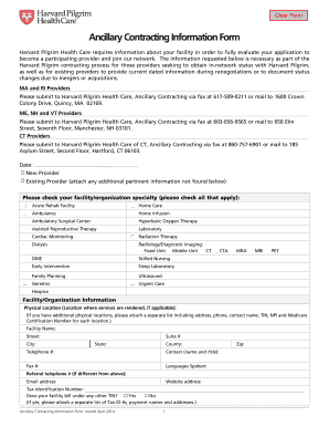 Harvard Pilgrim Ancillary Contracting Information Form