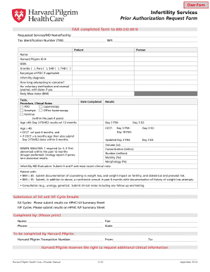 Infertility Services Prior Authorization Request Form