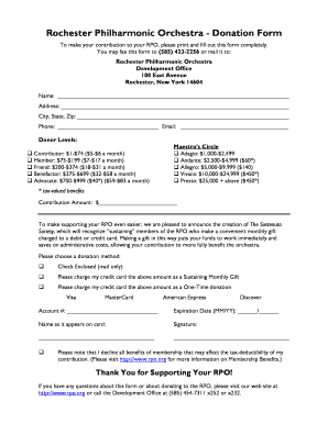Rochester Philharmonic Orchestra Donation Form