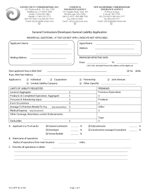 General Liability Application for Contractors