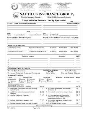 Comprehensive Personal Liability Insurance Application