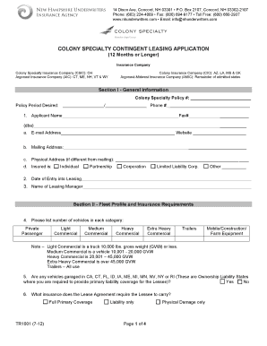 Colony Specialty Contingent Leasing Application