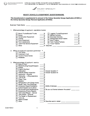 Heavy Vehicle & Equipment Questionnaire
