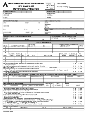 Motorhome Insurance Application Form