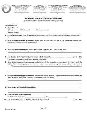 Martial Arts Studio Supplemental Application