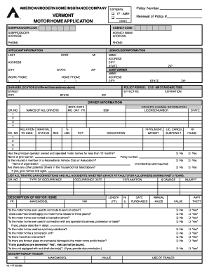 Motor Home Insurance Application