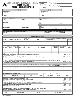 Motor Home Insurance Application