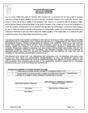 Terrorism Insurance Coverage Disclosure