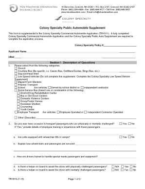 Colony Specialty Public Automobile Supplement