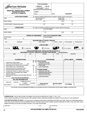 Travel Trailer Insurance Application