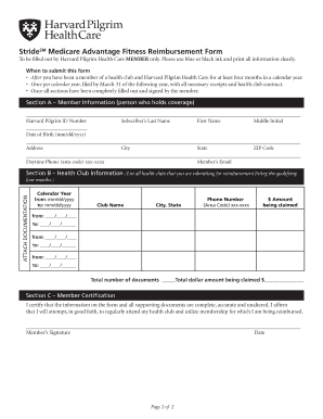 StrideSM Medicare Advantage Fitness Reimbursement Form