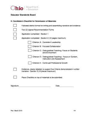 Educator Standards Board Candidate Checklist