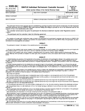 Form 5305-SA SIMPLE IRA Custodial Agreement