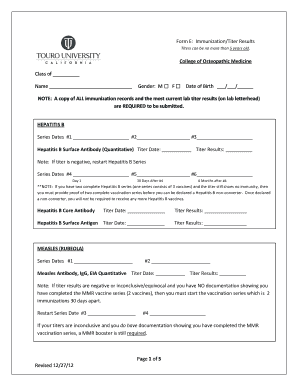 College Immunization Form
