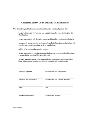 Certification of Domestic Partnership